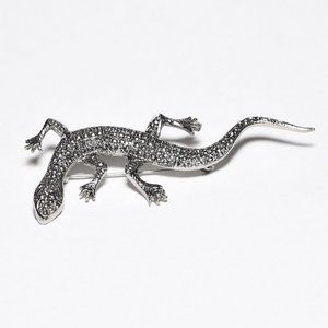 Vintage Marcasite-Style Silver Lizard Brooch